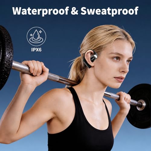 OHAYO Open Ear Headphones,Over Ear Earbuds with Ergonomic Earhook,Bluetooth Headphones 5.4 with Smart Digital Display,40H Playtime,IPX6 Waterproof,Touch Control Operate Fit Cycling,Running,Workout - color: Black