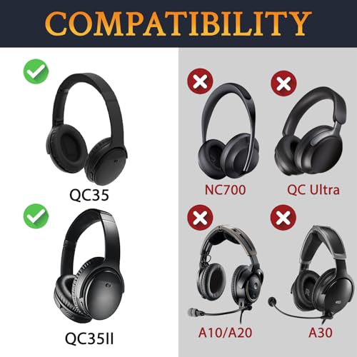 Replacement Earpads Cushions for Bose QuietComfort 35 (QC35) & Quiet Comfort 35 II (QC35 ii) Headphones, Ear Pads with Softer Leather, Noise Isolation Foam, Added Thickness (Black Gold) - color: Black Gold