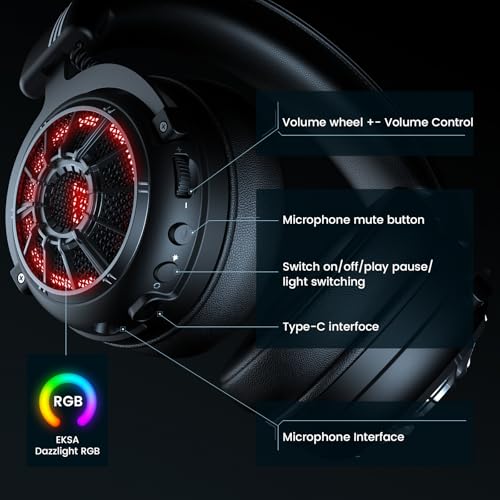 EKSA Wireless Gaming Headset for PS5, PC, PS4, Mac, Switch, Gaming Headphones with 2.4GHz, Bluetooth 5.3, 7.1 Surround Sound, Detachable Noise Canceling Microphone