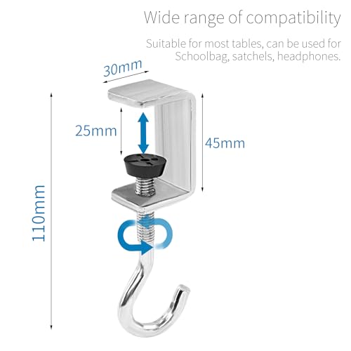 Zayin 2 Pack Desk Bag Holder Schoolbag Hooks Headphone Hanger Stand Adjustable Metal Under Desk Clamp Hook Mount for Portable Bag Gaming Headphones Clothes Table Hook Save Space