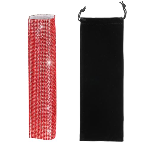 MECCANIXITY Red Mic Handle Cover, Rhinestones Microphone Handle for Most Universal Wireless Microphones, Mic Not Included(with Black Velvet Bag) - color: Red Black