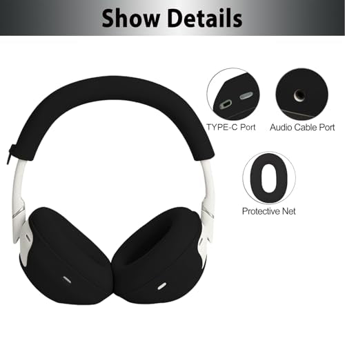 Adhiper 3-in-1 Silicone Sweat Case Cover for Sony WH-1000XM6 Headphones, XM6 Covers Accessories Silicone Ear Pads Covers & Headband Cover & Ear Cups Protector, Washable & Sweatproof - Black - color: Black