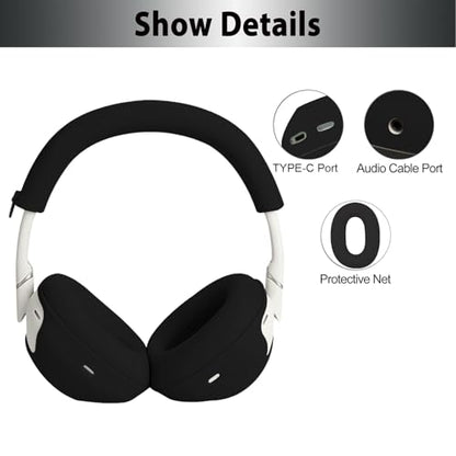 Adhiper 3-in-1 Silicone Sweat Case Cover for Sony WH-1000XM6 Headphones, XM6 Covers Accessories Silicone Ear Pads Covers & Headband Cover & Ear Cups Protector, Washable & Sweatproof - Black - color: Black