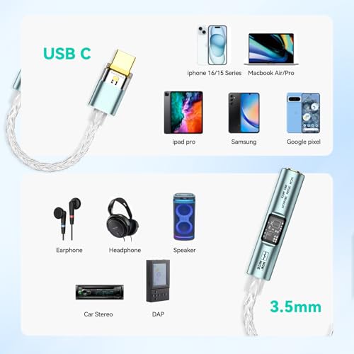 NICEHCK NK1 MAX Silver CX31993 Dual Chip USB C to 3.5 HiFi DAC Amp Cable - color: Pale Silver