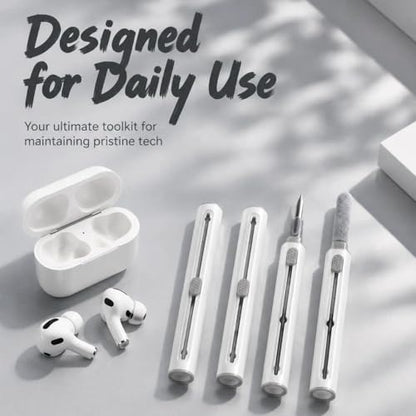 4 Pack 3-in-1 Earbud Cleaning Pen Tool with Soft Brush and Metal Nib for Wireless Earphones, White - color: White