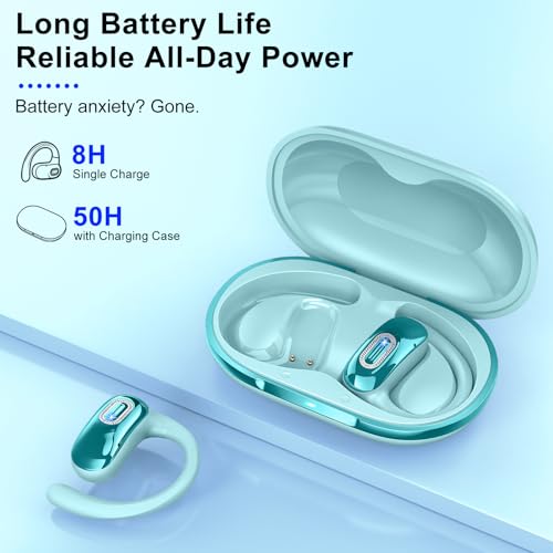 Open Ear Headphones, NEW Over Ear Earbuds with 4 ENC Noise-Canceling Mic | Ultra-Comfort Bone Conduction Earbuds, BT5.4, 50H HD Stereo, IPX7 Waterproof, Ergonomic Earhooks,Sports Ear Buds for Running - color: Sky blue