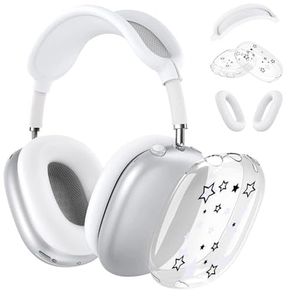 Silicone Case for AirPods Max Headphones, Clear Star Soft TPU Ear Cups Cover/Ear Pad Cover/Headband Protection for Apple AirPods Max USB-C/Lightning (2024/2020) (White) - color: White