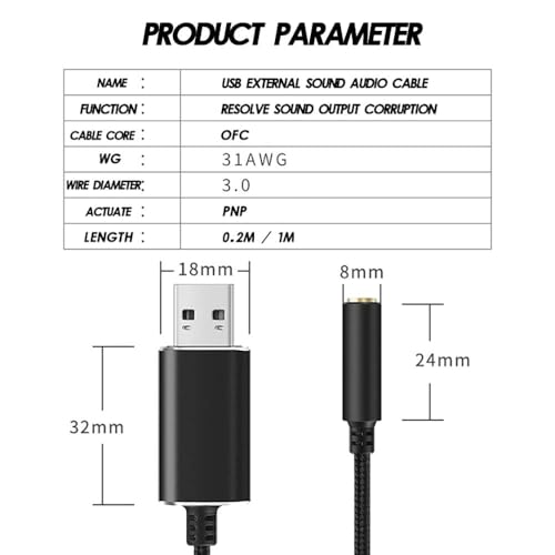 USB to 3.5mm Headphone and Microphone Jack Audio Adapter with 3.5mm Combo Aux Stereo Converter for Headset Mac PS4 PC Laptop Desktops External Sound Card Audio for Windows (100cm, Black) - color: black