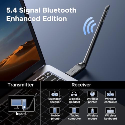UGREEN 2-in-1 USB Bluetooth WiFi Adapter, AX900 + BT 5.4 WiFi 6 Adapter | 6dBi High Gain Antenna, 5GHz/2.4GHz Dual Band, Built-in Driver for Windows 10/11, for Desktop PC Laptop