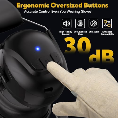 Kalence 블루투스 6.0 청력 보호, 120시간 작동 시간, 30dB 안전 귀마개, 잔디 깎기, 작업장, 건설, 제설용 마이크가 있는 충전식 귀 보호 헤드폰, 블랙 - color: 블랙.