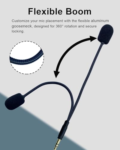 3.5mm Microphone Replacement for Gaming Headsets Universal Detachable Game Boom Gooseneck Noise Cancelling Mic for Mobile Phone PC Laptop PS4, 3-Pole Plug