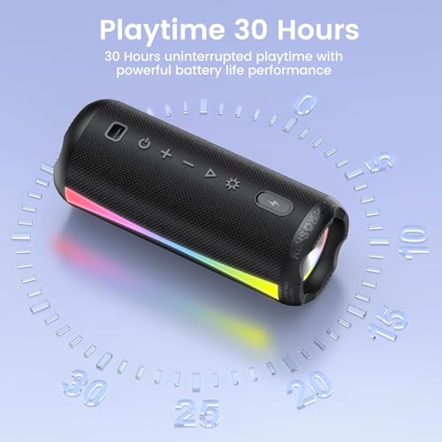 Bluetooth Speaker, 2026 Bluetooth Wireless Speaker 5.4 with RGB Lights, IPX7 Waterproof, TWS Pairing, Portable Speaker for Travel/Party/Home/Gifts - color: Light Black