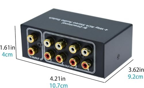 No Noise 4 Way 1 in 4 Out or 4 in 1 Out Audio Sound selector RCA Female Stereo 4 Channel Splitter switcher Box Switching No External Power - size: 4way-rca