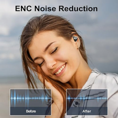 Wireless Earbuds Bluetooth 5.3 Headphones Sports, 48H Over Ear Bud with ENC Mic, Stereo Deep Bass Bluetooth Earbuds with Secure Earhooks, LED Display, IPX7 Waterproof Earphone for Running Ivory Black