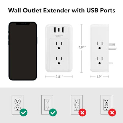 BN-LINK Multi Plug Outlet, 6 Wall Outlet Extender with 3 USB Charging Ports (1 USB C) Total 3.4A, 3-Sided Outlets Splitter Multiple Outlet Wall Plug for Home Office Dorm Room - size: 6 Outlets (3 Side) (USB)