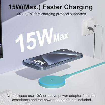 MagSafe Charger 2 Pack 15W Magnetic Wireless Charger Fast Charging Pad Compatible with iPhone 17/16/15/14/13/12 Series & AirPods 4/3/2/Pro Magnetic MagSafe Charging Pad with Dual Ports-Light Green | Two USB-C cables and two USB-A adapters, compatible with