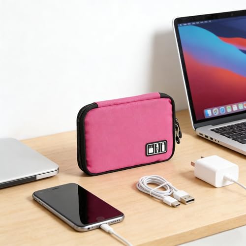 Smart Watch Bands Organizer, Waterproof Portable Electronics Travel Accessories Organizer Bag for Watch Bands, Cable, Charger, Headset, SD Card (Pink)