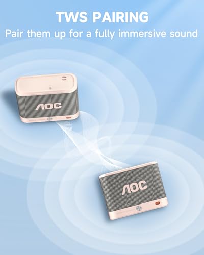 AOC Portable Bluetooth Speaker, Shower Speaker, BT 5.4 with Wireless Stereo Pairing, BassUp, IP65 Waterproof, Dustproof, 30-Hour Playtime, Compact Small for Home, Outdoors, Travel, White