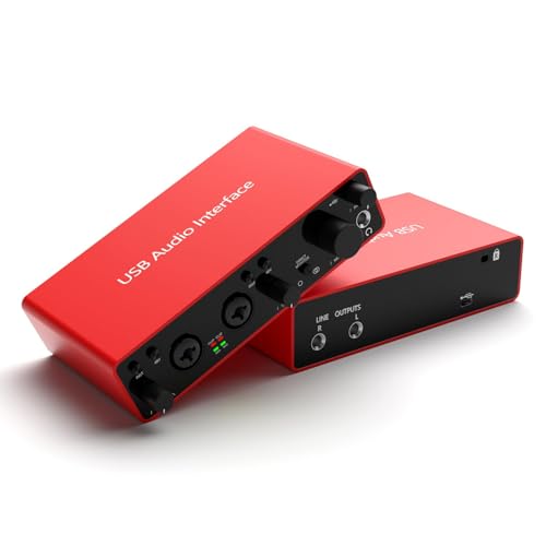 USB Audio Interface, 2-In-2-Out USB-C External Sound Card, 24Bit/192kHz 48V Phantom Power Zero-Latency Monitor for Podcast Live Stream Vocal Guitar Recording