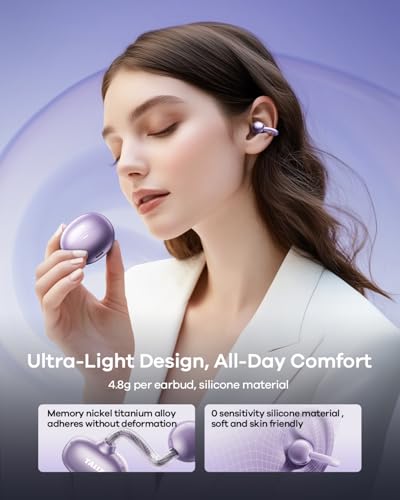 TALIX Ultra Open Ear Earbuds X6, Clip-On Headphone with Directional Sound, Ultra-Light Comfort Fit, Bluetooth 5.4 Wireless Earbuds, 26H Playtime, Spatial Sound, for Running, Workout& Daily Use(Purple) - color: Purple