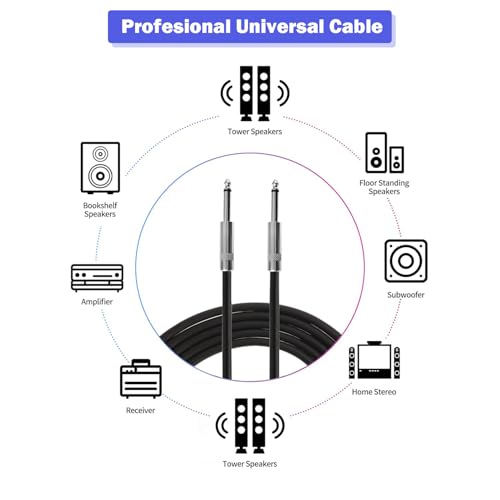 2 Pack 1/4" TS to TS Speaker Cable 15 Feet 12AWG 2 Conductor Heavy Duty - size: 15 ft(2 Pack)
