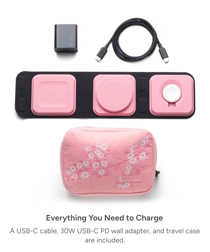 Mophie 3-in-1 Travel Charger with MagSafe - Portable Wireless Charging Hub, Compatible w/iPhone 17/16/15/14/13/12 Series, Apple Watch Series 11 to 1 & Ultra, AirPods Pro/3rd Gen, Cherry Blossom Pink - color: Cherry Blossom Pink, style: Gen 2