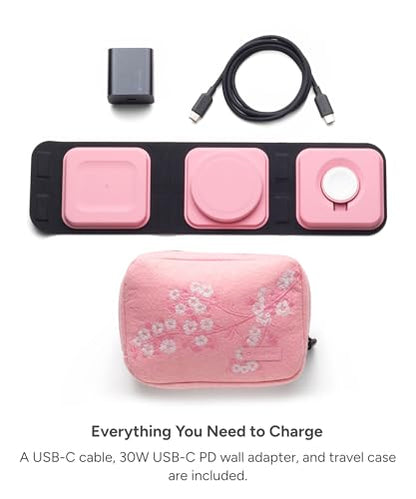 Mophie 3-in-1 Travel Charger with MagSafe - Portable Wireless Charging Hub, Compatible w/iPhone 17/16/15/14/13/12 Series, Apple Watch Series 11 to 1 & Ultra, AirPods Pro/3rd Gen, Cherry Blossom Pink - color: Cherry Blossom Pink, style: Gen 2