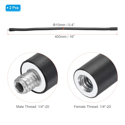 PATIKIL 16" Gooseneck, 2 Pcs 1/4"-20 Female to Male Thread Metal Universal Hose Flexible Arm Gooseneck Tube Extension Holder for Action Camera, Phone, Microphone, Black - size: 16 Inch