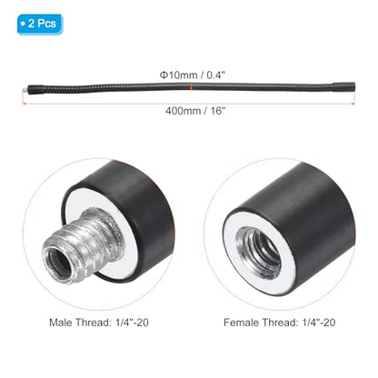 PATIKIL 16" Gooseneck, 2 Pcs 1/4"-20 Female to Male Thread Metal Universal Hose Flexible Arm Gooseneck Tube Extension Holder for Action Camera, Phone, Microphone, Black - size: 16 Inch