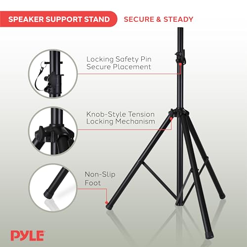 Pyle Universal Speaker Stand 2-Pack – Heavy Duty Tripod Mount Holder Set, Height Adjustable from 40” to 71”, 35mm Insert Compatibility, Safety Pin and Knob Locking for PA, DJ & Studio Use - size: 2-Pack