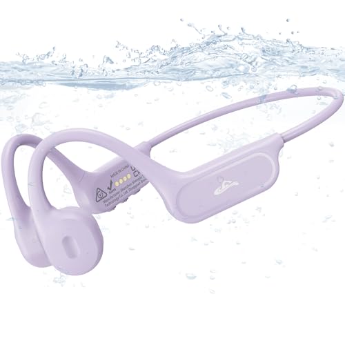 Swimming Headphones, Bone Conduction Headphones Bluetooth 6.1 , IP68 Waterproof Swimming Headphone Underwater, Wireless Sport Open Earphones with MP3 Mode 8GB Memory for Running, Surfing, Purple