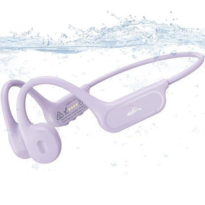 Swimming Headphones, Bone Conduction Headphones Bluetooth 6.1 , IP68 Waterproof Swimming Headphone Underwater, Wireless Sport Open Earphones with MP3 Mode 8GB Memory for Running, Surfing, Purple