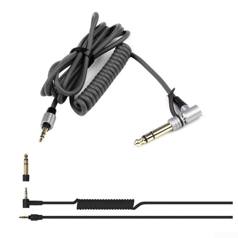 Coiled Aux Cable for Pro Detox Headphones 3.5mm to 6.5mm Cord Black Red Spring Design 1.5m(Black)