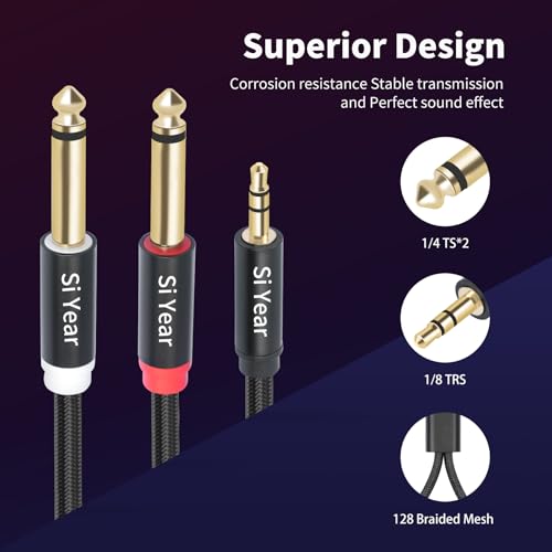 1/8 inch TRS Stereo to Dual 1/4" TS Male Insert Cable, 3.5mm Male to Double 6.35mm Mono Y Splitter Breakout Cable Patch Cord (1m/3.3FT) - color: 3.5M-2X6.35-1m