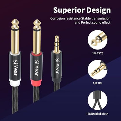 1/8 inch TRS Stereo to Dual 1/4" TS Male Insert Cable, 3.5mm Male to Double 6.35mm Mono Y Splitter Breakout Cable Patch Cord (1m/3.3FT) - color: 3.5M-2X6.35-1m