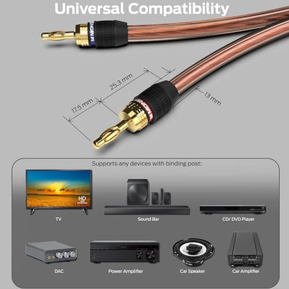 Monster XP QuickLock Banana Plugs for Speaker Wire, Self-Crimping Speaker Wire Connectors, 24K Gold-Plated Audio Connector Plugs, Color-Coded, 2 Pair (4 Plugs)
