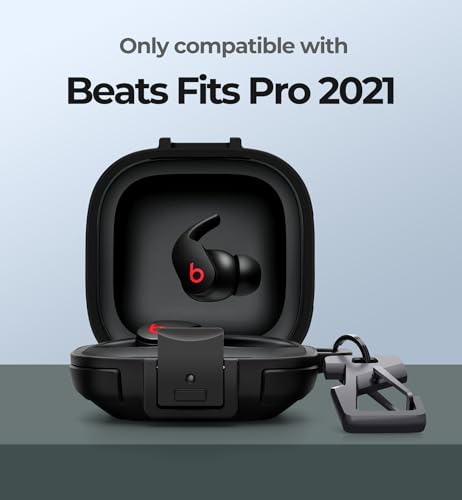 Dexnor Rugged Bumper Case for Beats Fit Pro (2021) Cases with Secure Lock, Shockproof Clear Cover with Carabiner & Keyring for Beats Fit Pro 2021 Black - color: black