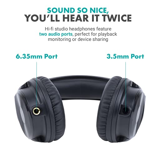 Movo Over-Ear Studio Headphones with USB Lavalier Microphone for Computer and Laptop - Wired for 3.5mm, 6.35mm