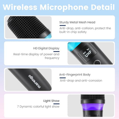 Marengo Wireless Microphones, Volume Control, LED Lights, 40H, 200FT Range