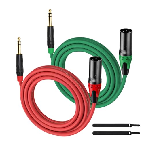 XLR Male to 1/4 (6.35mm) TRS Mono Jack Cable 10FT, 2 Pack, Red and Green, for Dynmic Microphone, Balanced 3 Pin XLR to TRS Plug Mic Cord, Plated Conductors - size: 10FT, style: XLR Male to 1/4"