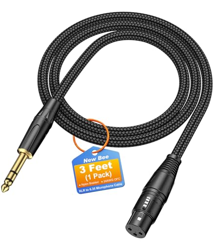 New Bee 6.35mm (1/4 Inch) TRS to XLR Female Cable 3FT, Microphone Cable with Nylon Braided for Studio Recording, Mixing, Powered Speakers & Audio Interface - size: 3 Feet
