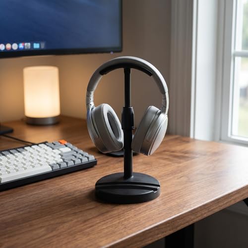 2 in 1 Headphone and Phone Stand Protecting Surfaces with Dual Slot Design, Plastic Desktop Holder Space-Saving Organizer for Gaming Desks and Study Tables