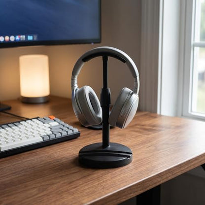 2 in 1 Headphone and Phone Stand Protecting Surfaces with Dual Slot Design, Plastic Desktop Holder Space-Saving Organizer for Gaming Desks and Study Tables