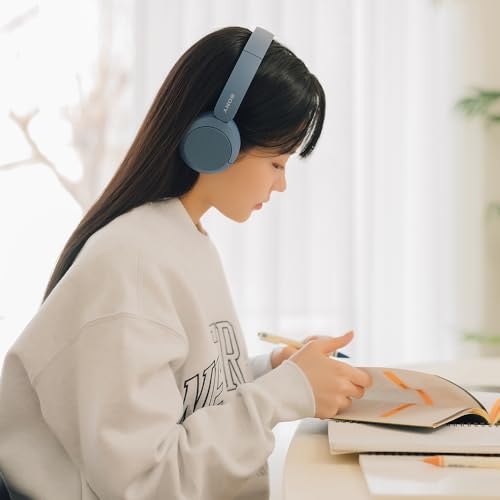 Sony WH-CH520 Best Wireless Bluetooth On-Ear Headphones with Microphone for Calls and Voice Control, Up to 50 Hours Battery Life with Quick Charge Function, Includes USB-C Charging Cable - Blue - color: Blue