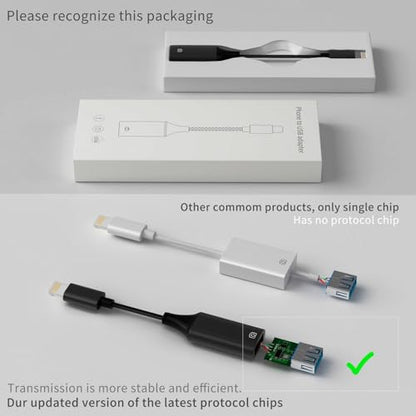 Camera Adapter for iPhone, iPad to USB OTG Cable Adapter, Supports USB Flash Drive, Card Reader, Mouse, Keyboard, MIDI - color: Black