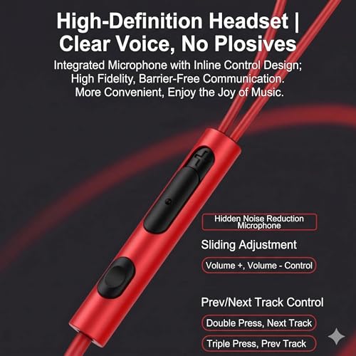 Wired Earbuds with Microphone, 3.5mm Magnetic in-Ear Headphones with Volume Control and Noise Cancelling, Compatible with Phone, Tablet, Laptop(Red) - color: Red