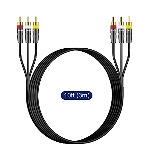 J&D 3RCA to 3RCA Cable, Gold Plated Connect Joint RCA Cable Heavy Duty Copper Shell 3 RCA Male to 3 RCA Male Stereo Audio Cable, 10 Feet - size: 10 Feet