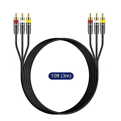 J&D 3RCA to 3RCA Cable, Gold Plated Connect Joint RCA Cable Heavy Duty Copper Shell 3 RCA Male to 3 RCA Male Stereo Audio Cable, 10 Feet - size: 10 Feet