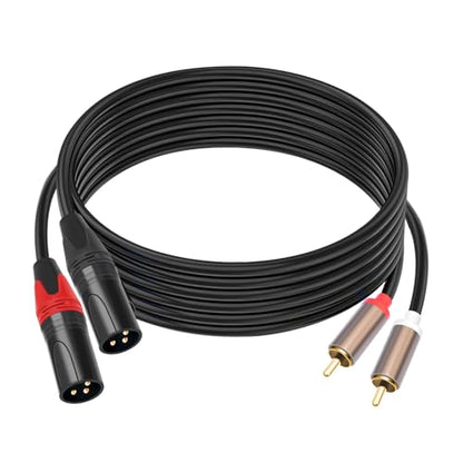 RCA to XLR HiFi Audio Cable 16 Feet, 2 RCA Male to 2 XLR Male, Black with Red/Black Tail, 4N OFC Wire and Gold-Plated Conductors for Amplifier, Mixer, Microphone - size: 16FT, style: 2 RCA Male to 2 XLR Male