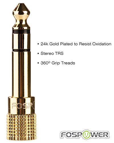 FosPower 6.35mm (1/4 inch) Male to 3.5mm (1/8 inch) Female 3-Conductor TRS AUX Stereo Audio Headphone Jack Adapter - 24K Gold Plated (5 Pack) | 24K gold-plated 6.35mm 1/4" male to 3.5mm 1/8" female TRS stereo audio adapter for guitar amplifiers, headphone